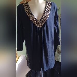 Forever woman 2x black and gold shirt / top dressy